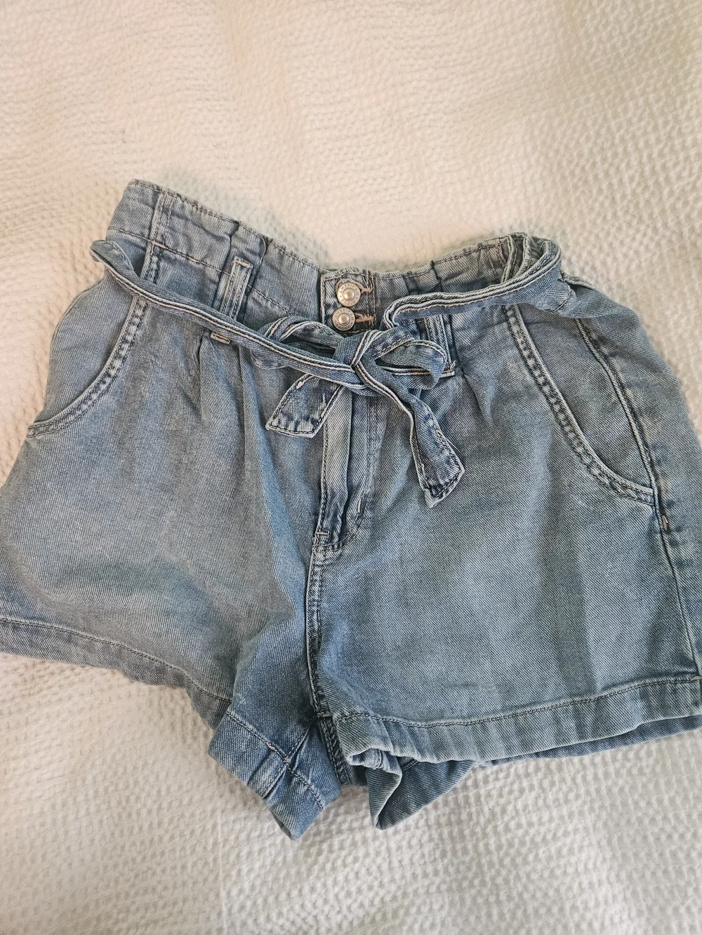 American Eagle Outfitters Light Blue Paperbag Waist Denim Shorts with Tie